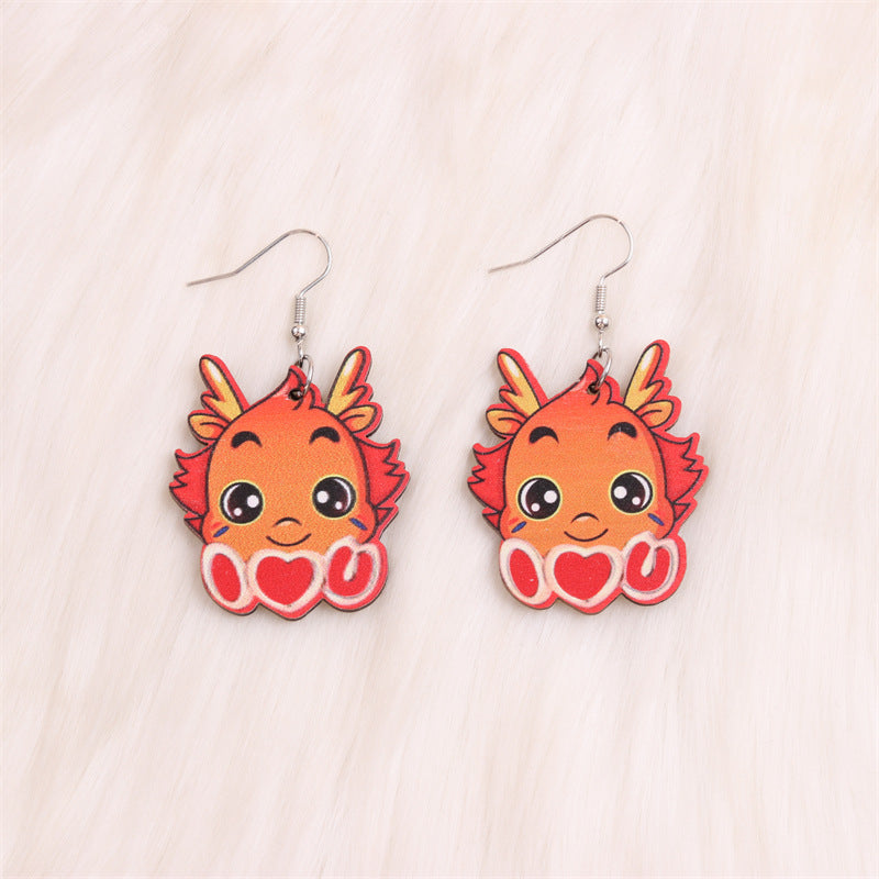 Wholesale Yuanbao Lantern Firecrackers Love Wooden New Year Earrings